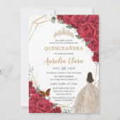 Invitation Roses Rouges Floral Champagne robe fille Quinceañe (Devant)