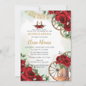 Invitation Roses Rouges Floral Charro Bottes Sweet 16 Quincea (Devant)