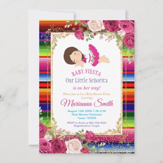 Invitation Roses rouges Floral mexicain Baby shower Fiesta  (Devant)