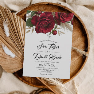 Invitation Roses Rouges Floral Moderne Mariage Bohème