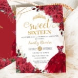 Invitation Roses rouges Floral or princesse robe sucré 16<br><div class="desc">Personnalisez cette belle invitation d'anniversaire de sweet sixteen avec sa propre formulation facilement et rapidement,  appuyez simplement sur le bouton customiser pour réorganiser et formater le style et le placement du texte. Objets correspondants disponibles en magasin ! c) Le Happy Cat Studio</div>