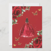 Invitation Roses rouges Floral Princesse robe or Quinceañera (Dos)