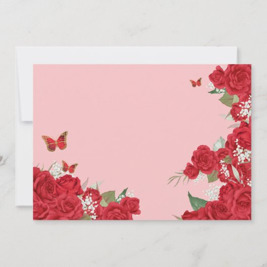 Invitation Roses rouges Floral Tiara Butterfly Quinceanera (Dos)