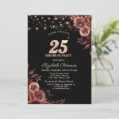 Invitation Roses rouges foncées, Lumières à cordes Noir 25e a (Debout devant)