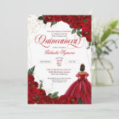 Invitation Roses rouges & Gold Elegant Gown Quinceañera (Debout devant)