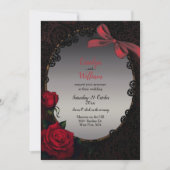 Invitation Roses rouges gothiques et Mariage de dentelle noir (Devant)