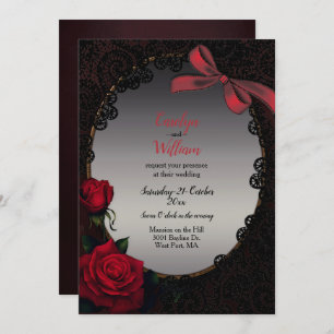Invitation Roses rouges gothiques et Mariage de dentelle noir