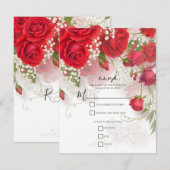 Invitation Roses Rouges & Gypsophile Élégant Fleurs Mariage  (Devant / Derrière)