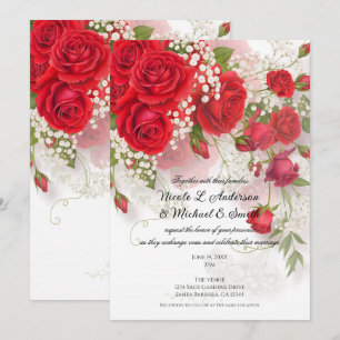 Invitation Roses Rouges & Gypsophile Élégant Mariage Floral