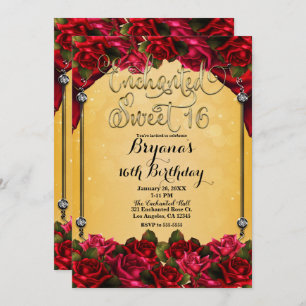 Invitation Roses rouges Jaune & Or Douce 16 16e Partie