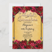 Invitation Roses rouges Jaune Or Rose Quinceañera 15e (Devant)
