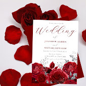 Invitation Roses rouges magnifiques et Mariage d'argent