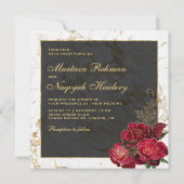 Invitation Roses rouges Marbre d'or noir Mariage musulman isl (Dos)