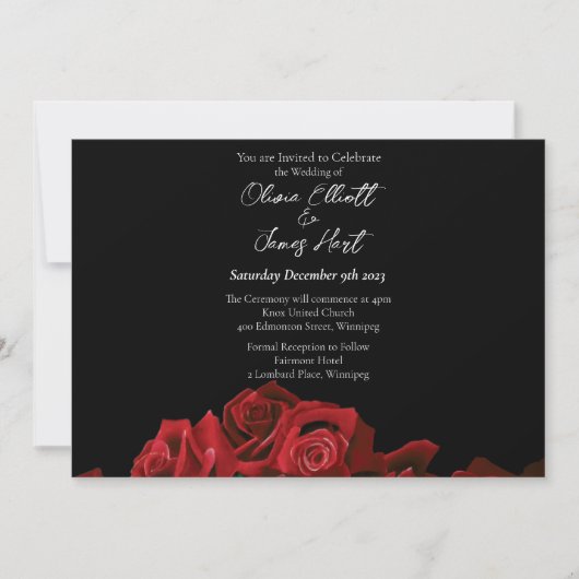 Invitation Roses rouges Mariage noir blanc (Devant)
