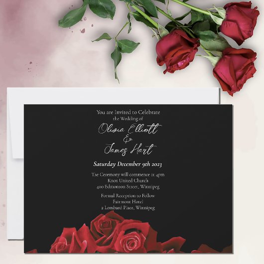 Invitation Roses rouges Mariage noir blanc