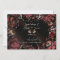 Roses rouges marron et crânes de mariage gothique
