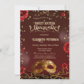 Invitation Roses Rouges Masque Perles Douce 16 (Devant)