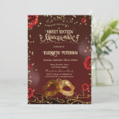 Invitation Roses Rouges Masque Perles Douce 16 (Debout devant)