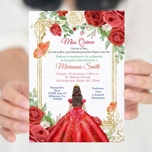 Invitation Roses Rouges Mexicaines Papillon Princesse Quincea