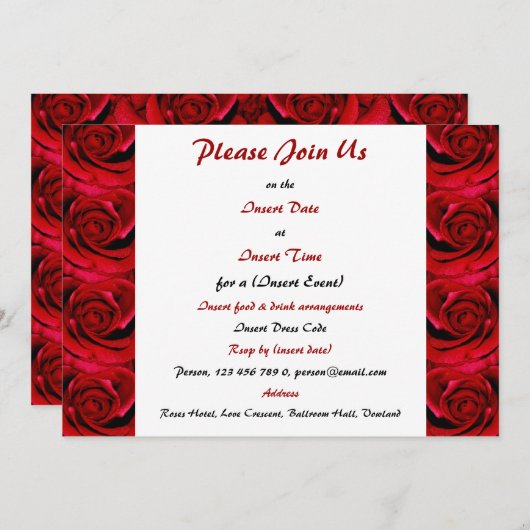 Invitation Roses rouges - modèle personnalisable (Devant / Derrière)