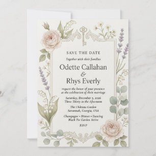 Invitation Roses Rouges, Muguet, Lavande, Eucalyptus