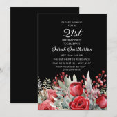 Invitation Roses rouges Noir 21e anniversaire (Devant / Derrière)