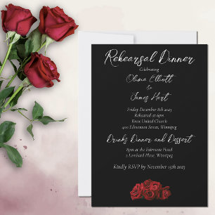 Invitation Roses rouges Noir blanc