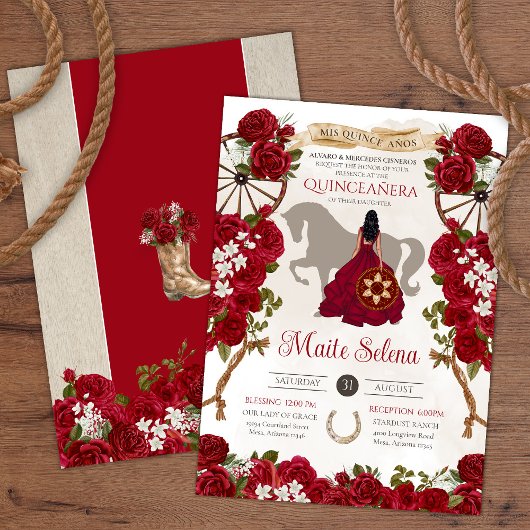 Invitation Roses rouges occidentales rustiques Floral Charro 