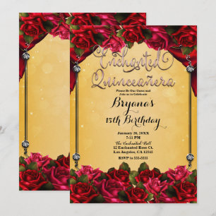 Invitation Roses rouges Or jaune Rose Quinceañera 15 ans