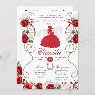 Invitation Roses rouges Ouest Mariachi Charro Quinceañera