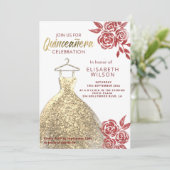 Invitation Roses rouges paillettes d'or robe Quinceañera (Debout devant)