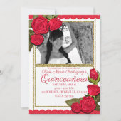 Invitation Roses rouges paillettes dorées Fête d'anniversaire (Devant)