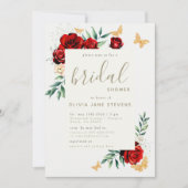 Invitation Roses rouges Papillons d'or Fête des mariées éléga (Devant)