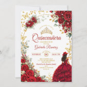 Invitation Roses Rouges Papillons Dorés Quinceañera (Devant)