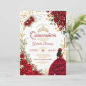 Invitation Roses Rouges Papillons Dorés Quinceañera (Debout devant)