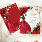 Invitation Roses rouges Papillons floraux Quinceañera Sweet 1