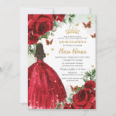 Invitation Roses rouges Papillons floraux Quinceañera Sweet 1 (Devant)