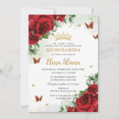 Invitation Roses rouges Papillons floraux Quinceañera Sweet 1 (Devant)