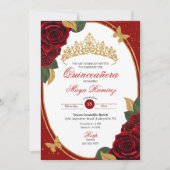 Invitation Roses rouges Parties scintillant or papillon Quinc (Devant)