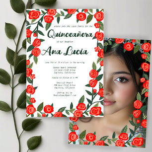 Invitation Roses rouges PERSONNALISÉ Photo Quinceañera