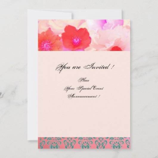 INVITATION ROSES ROUGES PINK ET FLEURS D'ANÉMONE LANCEMENT DE (Dos)