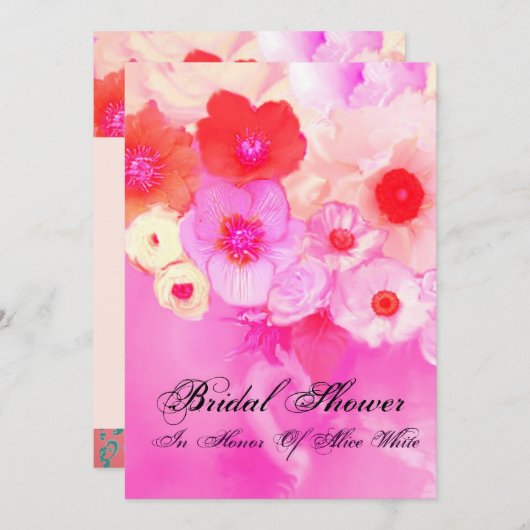 INVITATION ROSES ROUGES PINK ET FLEURS D'ANÉMONE LANCEMENT DE (Devant / Derrière)