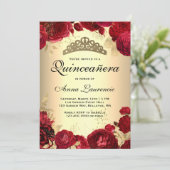 Invitation Roses rouges Quinceanera or (Debout devant)