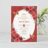 Invitation Roses rouges Quinceañera Papillon 15e anniversaire (Debout devant)