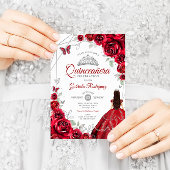 Invitation Roses rouges Quinceanera robe Argent