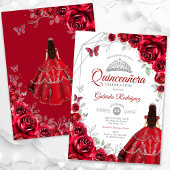Invitation Roses rouges Quinceanera robe Argent