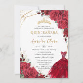 Invitation Roses rouges Quinceañera Roses Floral Gold Princes (Devant)
