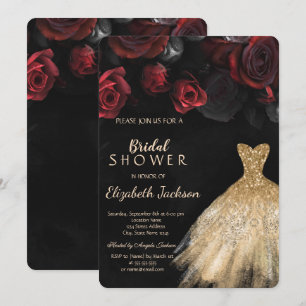 Invitation Roses rouges robe à paillettes dorées douche de ma