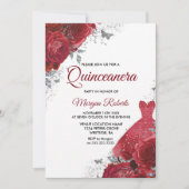 Invitation Roses Rouges Robe Argentée Quinceanera (Devant)