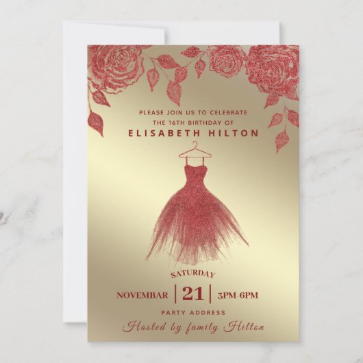 Invitation Roses rouges robe Parties scintillant moderne swee (Devant)